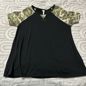 Now N Forever black and camo sleeve top